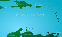 Map of the Caribbean with Aruba marked