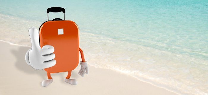 Suitcase on the beach gives a good review